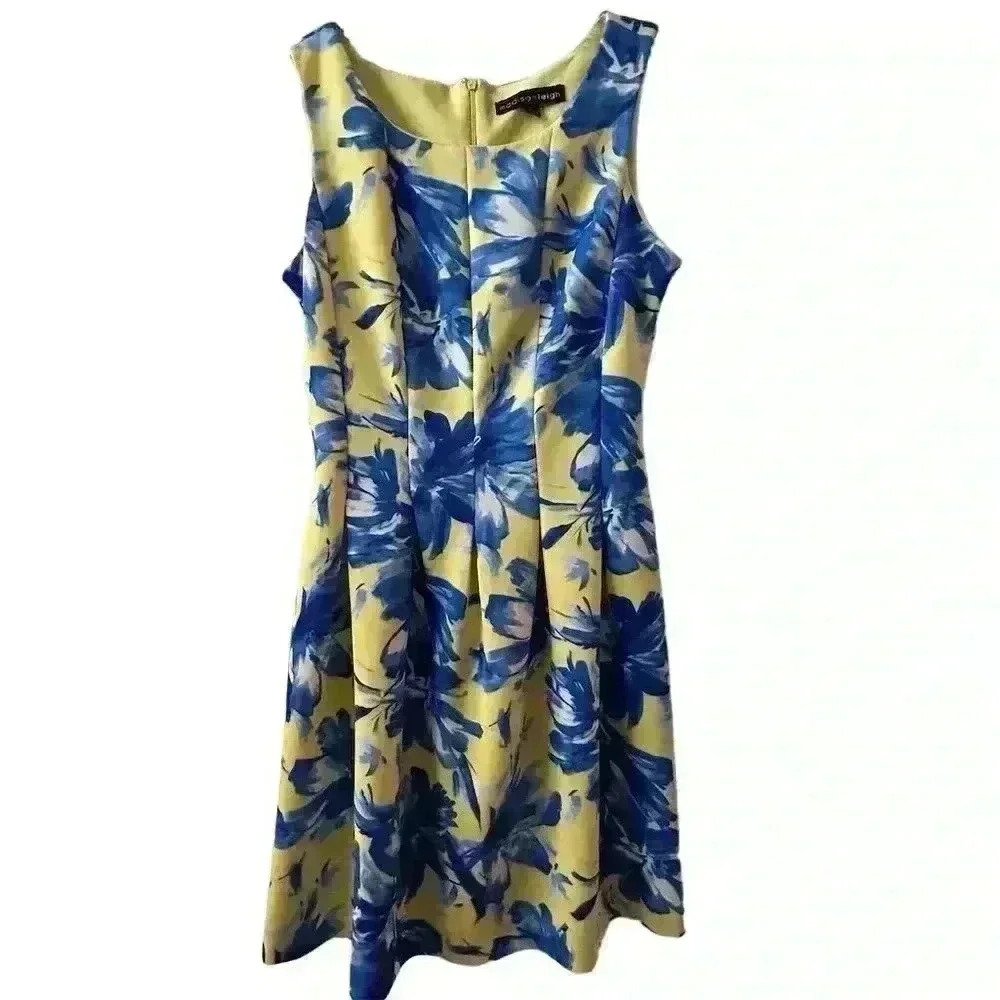 Madison Leigh Women's Floral A-Line Sleeveless Dress Size 6 yellow and blue